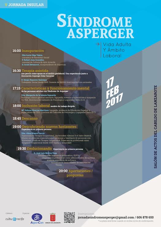 La vida adulta y la inclusión laboral serán abordadas en la V Jornada Insular sobre el Asperger
