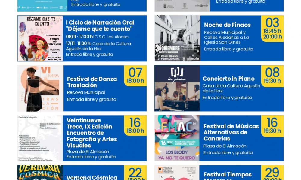 Agenda Cultural de Arrecife mes noviembre