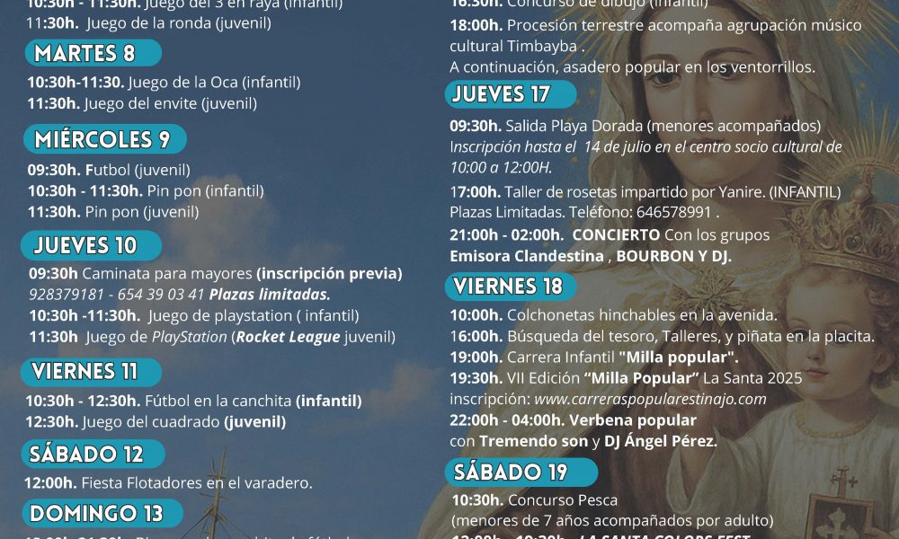 Fiestas en honor a Nuestra Señora la Virgen del Carmen 2025, que se celebrarán del 7 al 20 de julio con una amplia