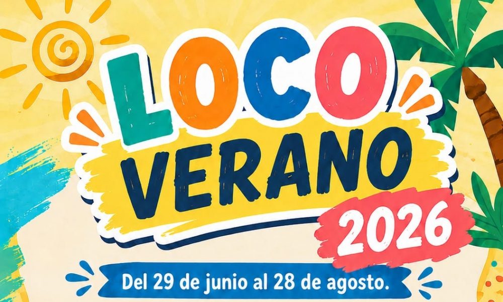 Cartel de Verano Loco. Abierto el plazo de inscripción para el Loco Verano Tinajo 2026. Consulta las fechas, horarios, precios y cómo apuntar a los menores.
