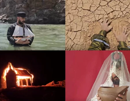Detalle de la videoinstalación de Atchen Pounapal en la exposicion el almacen lanzarote 2026