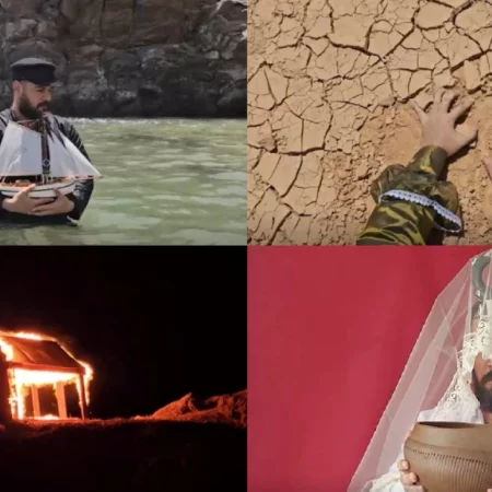 Detalle de la videoinstalación de Atchen Pounapal en la exposicion el almacen lanzarote 2026