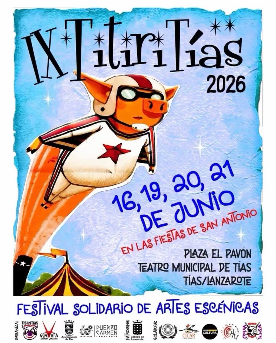 Cartel oficial del Festival solidario de artes escénicas TitiriTías 2026 en Lanzarote.