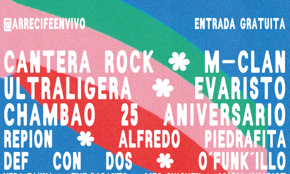 Cartel oficial de artistas confirmados para el festival Arrecife en Vivo 2026.