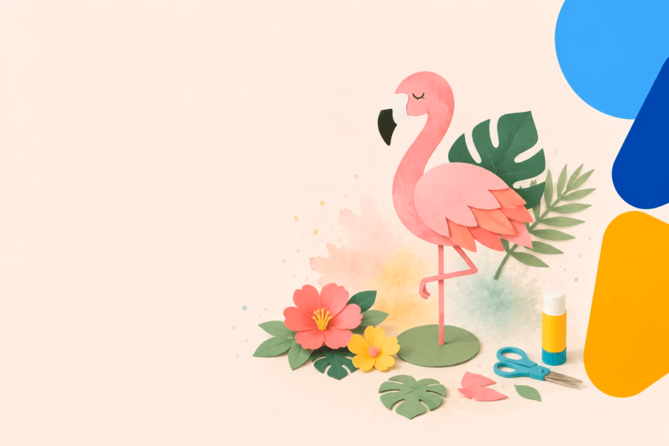 Cartel anunciando el taller infantil de manualidades Flamenco Tropical.