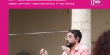 Damián Montesdeoca durante una de sus conferencias performativas sobre el humor.