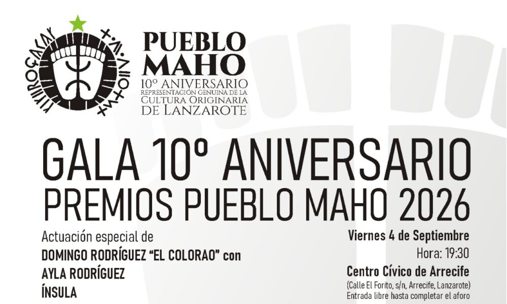 Cartel oficial del 10º Aniversario de Pueblo Maho y entrega de premios en Arrecife.