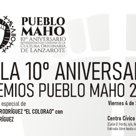 Cartel oficial del 10º Aniversario de Pueblo Maho y entrega de premios en Arrecife.