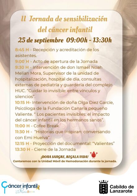 Cartel oficial de las II Jornadas sobre el Cáncer Infantil 2026 organizadas por Pequeño Valiente y el Cabildo.