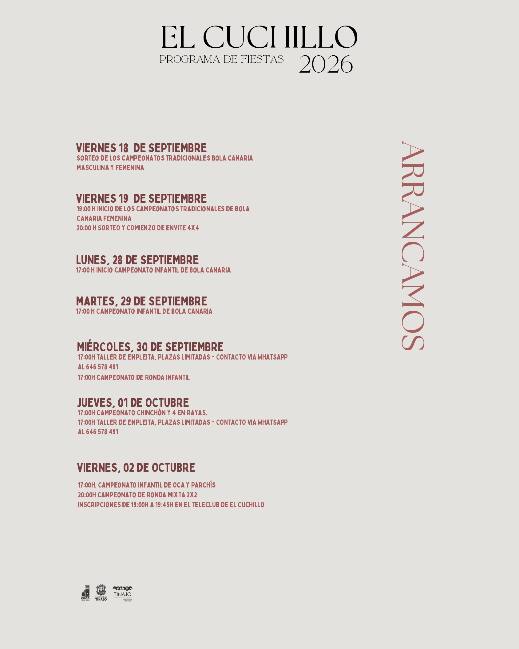 Cartel oficial de las Fiestas del Pilar en El Cuchillo 2026.