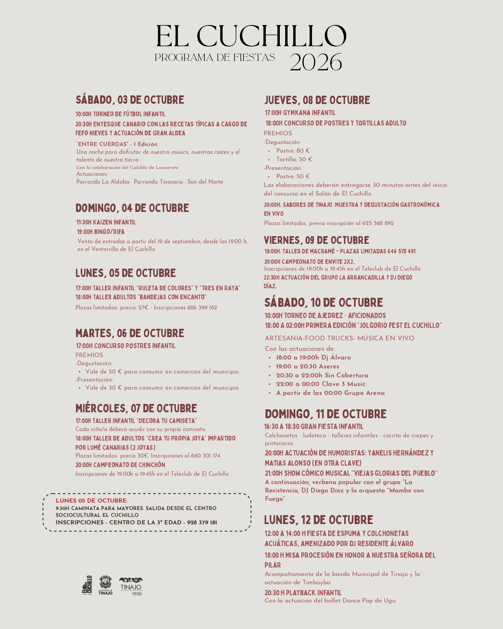 Cartel oficial de las Fiestas del Pilar en El Cuchillo 2026.