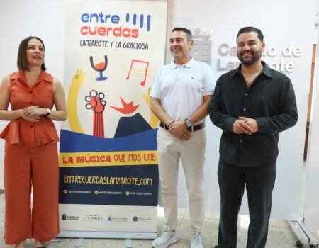 Presentación del proyecto Entre Cuerdas con Oswaldo Betancort, Migdalia Machín y Jesús Machín.