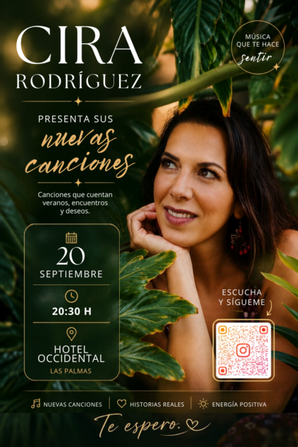 Cartel oficial del concierto Cira Rodríguez en clave latina en Las Palmas.