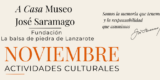 Cartel de la programación cultural de noviembre en la Casa Museo José Saramago con actividades de literatura y novela criminal.