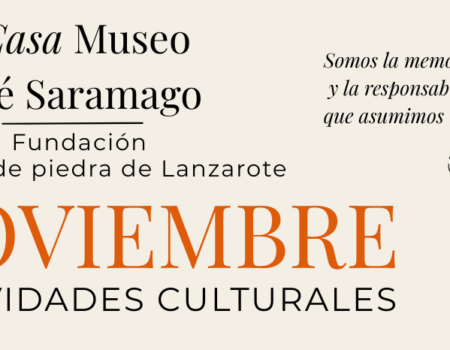 Cartel de la programación cultural de noviembre en la Casa Museo José Saramago con actividades de literatura y novela criminal.