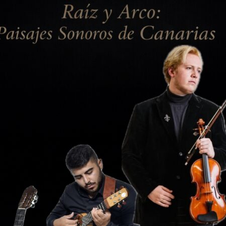 Actuación y concierto del dúo Fraute en Arrecife fusionando música de cámara y folclore canario.