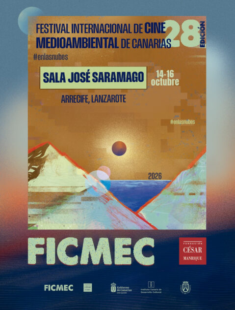 Cartel promocional anunciando las proyecciones del festival FICMEC en Lanzarote.